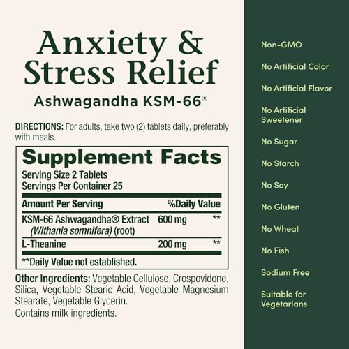 Nature's Bounty Anxiety & Stress Relief Ashwagandha KSM-66 Tablets - Image 6