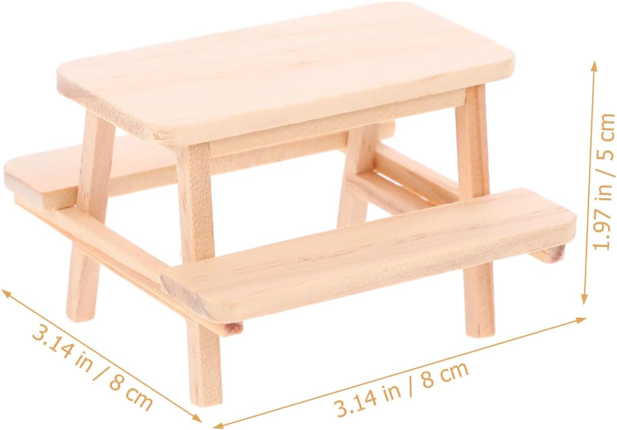 YARNOW Miniature Wooden Picnic Table and Chair Model 1 12 Scale Dollhouse Furniture Accessory for Dollhouse Decoration and DIY