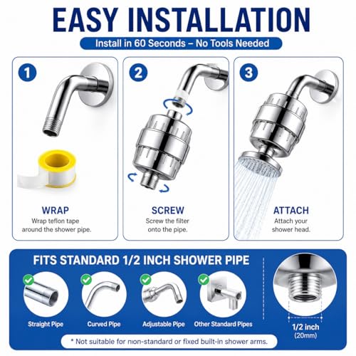 Image of 20 Stage Shower Head Filter for Bathroom Hard Water Softner | Water Softener | Hard Water Filter Tap, Reduces hair fall, Protects Skin | Remove Chlorine and Harmful Chemicals (Pack of 1)