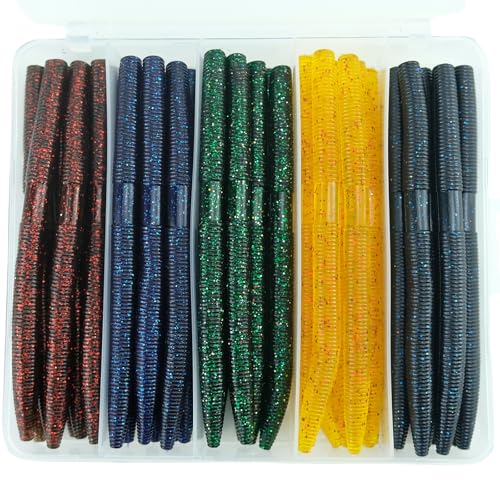 Senko Worms for Bass Fishing: 40PCS 5.5' Wacky Worm Lures Kit with Box...