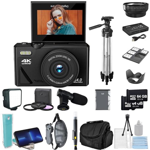 eDealz 4K 64MP fW^JLbg ʐ^Bep rfIuOp tbvAbvʕt 18{Y[ LpY tB^[ 64GB Micro SDJ[h2 50C`Or P[X J[h[_[ }CN LED+