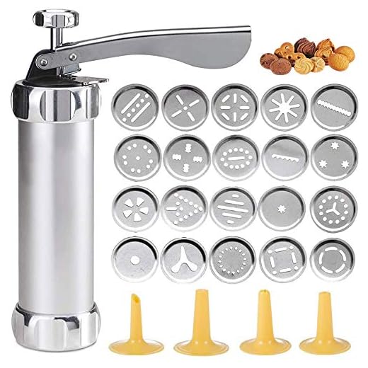 Cookie Press Gun Kit-Includes 20 Cookie dies and 4 Stainless Steel nozzle for DIY Biscuit Maker and Decoration Christmas Cookie Making Silver