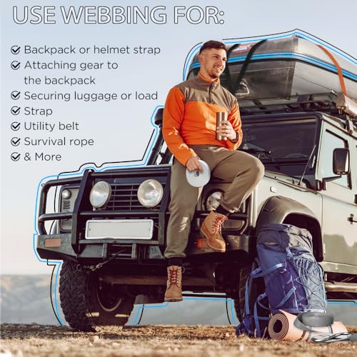 Image of TECEUM 3 /4 inch & 5 /8 inch & 1 inch & 1.5 inch & 2 inch Webbing - 10 25 50 Yards - 40+ Colors - Heavy Duty 1 Inch 1.5 Inch 2 Inch Backpack Straps - Webbing for Outdoors Indoors Crafting DIY