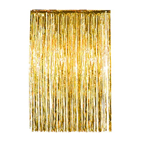 FABSELLER Metallic Foil Fringe Door Rain Curtain Tinsel Curtain Backdrop Shimmer Tassel Curtains Party Decoration for Christmas Birthday Wedding Photo Banquet, 92x245cm (Gold)