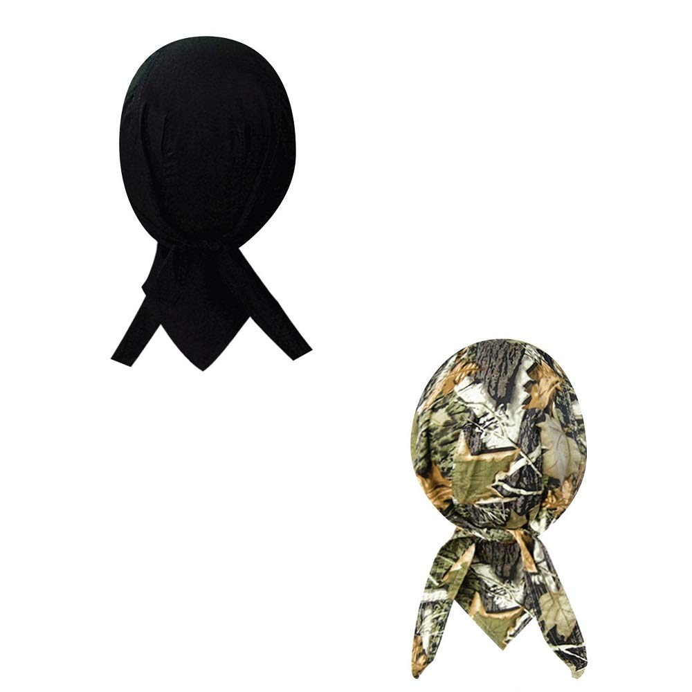 Capsmith Lot or Set of 2 Solid Black and a Hunting Leaf Camouflage Danbanna Head Wrap Durag Doo