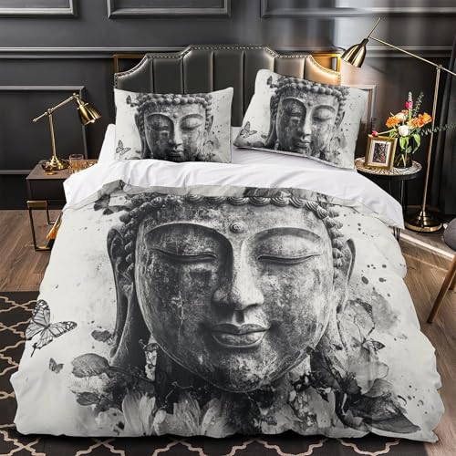 Housse de couette Bouddha 3D microfibre linge de lit méditation 140x200