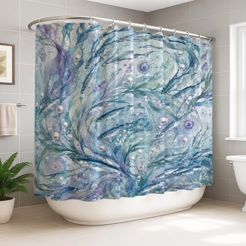 Rideau de douche pour baignoire rideau lavable grand format bleu - 2