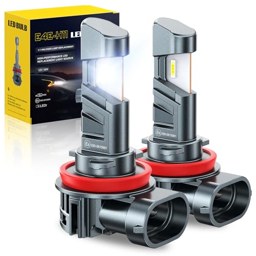 AUXITO H11 LED Scheinwerferlampe UNECE-R37 Zulassung mit E-Zeichen +500% helleres Licht 6000K kaltweiß 50000 Stunden Lebensdauer 1:1 Mini-Größe Plug & Play Schnell & Einfach 2 Stück
