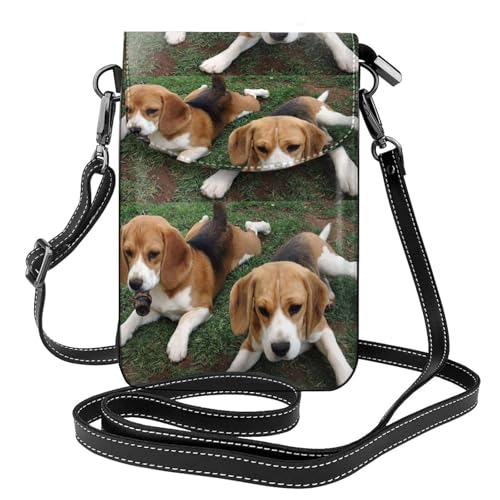 Sacoche téléphone chiots beagle en cuir PU avec finitions soignées