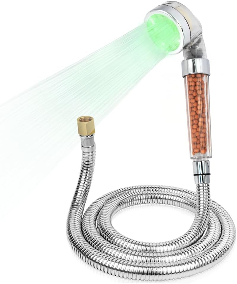 Socila LED Sprayer Head Color Changing for Shampoo Bowl Salon, Spray Head High Pressure Auto Color Changing For Dry & Frizz Hair With Stainless Steel Hose 1/2" to 1/4 Nut