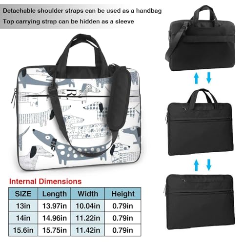 Maletín para laptop con estampado de perro salchicha y correa ajustable 2