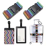 2 Stück Koffergurt mit 2 Gepäckanhänger Kofferband Gurt Bunt Gepäckgurt Travel Accessories,Suitcase Strap Adjustable Multifunktional Luggage Strap für Koffer Gurtband Koffergurte,Welle