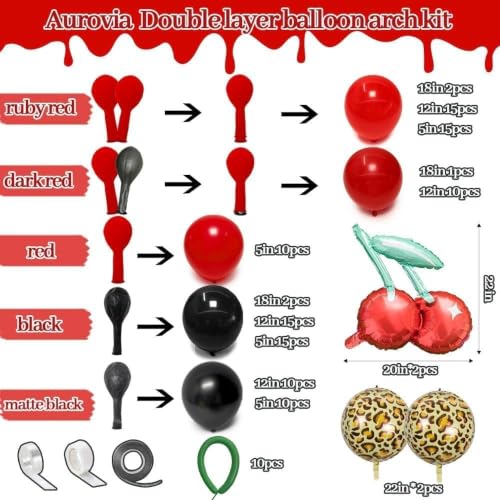 Image of Red Black Balloon Arch Kit Double Stuffed Burgundy Black Maroon Balloon Garland Cherry Cheetah Print Balloons for Birthday Bridal Baby Shower Bachelorette Graduation Halloween Party Decorations