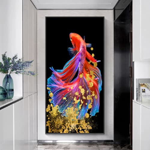 Peinture sur toile poisson koi 50x100cm paysage scandinave pour salon sans cadre
