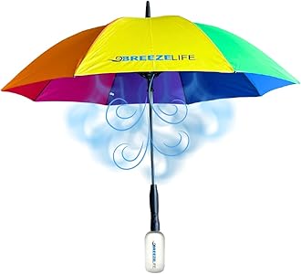 Breeze LifeBreeze Life Rechargeable Mister Breeze, Sun Umbrella with Fan and Mister, Umbrella Mister with Built-in Fan, For Festivals, Beach and More, Blocks Harmful Sun Rays, Mist bottle included