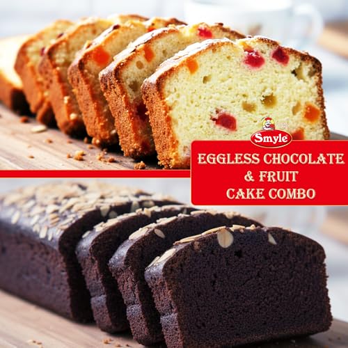 Image of Smyle | Eggless Chocolate & Fruit Cake Combo | Pack of 2 (200g Each) | Almond Topped Tea Time Cakes | Soft & Fresh Baked Dessert | Made with Sunflower Oil | Palm Oil Free | 400gm Total Weight