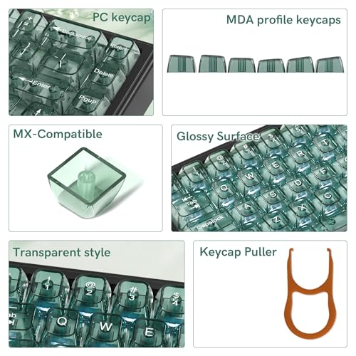 Image of dagaladoo Mint Green Clear keycaps,Transparent Keyboard keycaps,Jelly Key caps Set,Shine Through keycap，MDA Profile Keyboard caps for Mx Switches Mechanical Keyboard(115key)