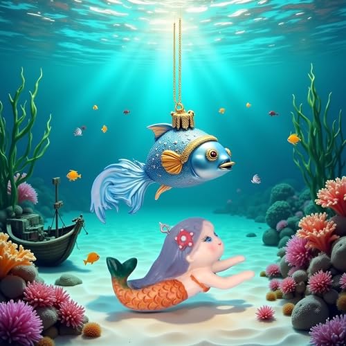 Image of GANPUB Floating Fish Tank Decor, Aquarium Fish Mermaid, Ornaments, Eye Catching Decoration, Aquatic Pets Cartoon, Miniatures Figures for, Aquarium Decor Thematic Ornaments