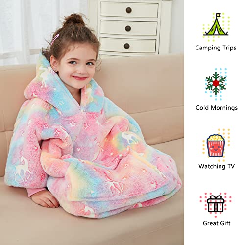 Image of KFUBUO Wearable Blanket Hoodie for Kids With Pocket Toddlers 2-6 Year Old | Sherpa, Oversized Sweatshirt Blanket, Kids Blanket, Girl Boy Gifts, Glow in The Dark Stars, Cozy Gifts for Kids