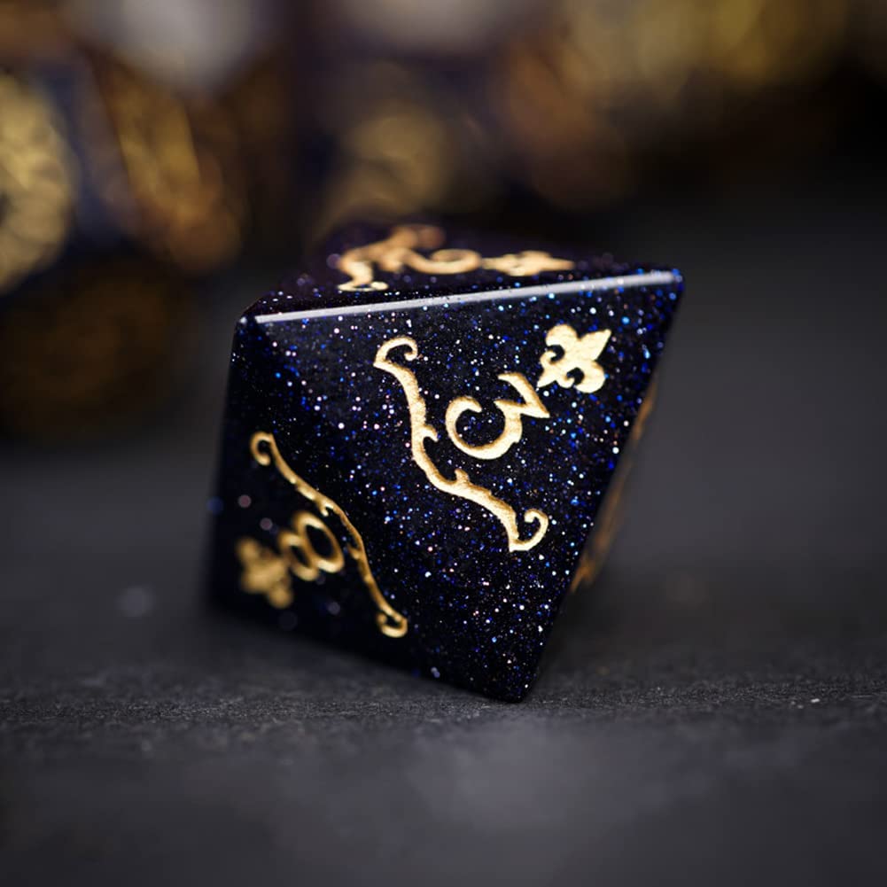 Wttfc Dados de juego de rol, 7 juegos de dados poliédricos con Bolsa de Cuero | Blue Sandstone DND Dice establece mazmorras y dragones para juegos de Mesa Rpg MTG