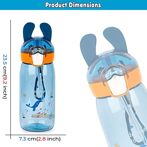Image of Zest 4 Toyz Bunny Ear Water Bottle for Kids Leak-Proof Sipper Bottle with Flip Straw BPA-Free Portable School Bottle with Strap for Boys & Girls- Blue (550ML)