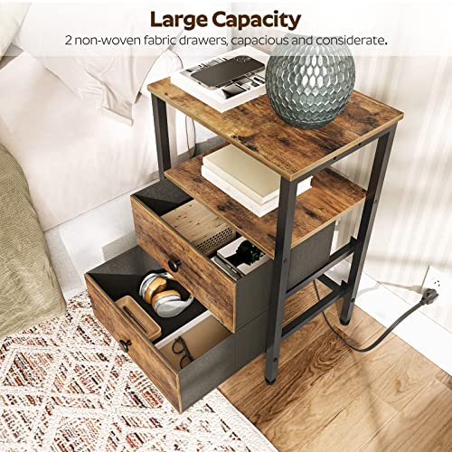 Yatiney Nightstand, End Table With Charging Station And Usb Ports, Industrial Side Tables With 2 Drawers And Storage Shelves, Bedside Tables For Small Spaces, Living Room, Rustic Brown Et02Br #TOP5