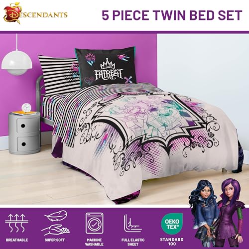 Image of Jay Franco Kids Comforter Set Includes Sheets and Pillow Cover - Soft and Cozy Bed Set for Stylish Room Decor, Multi - Descendants, 5 Piece Twin