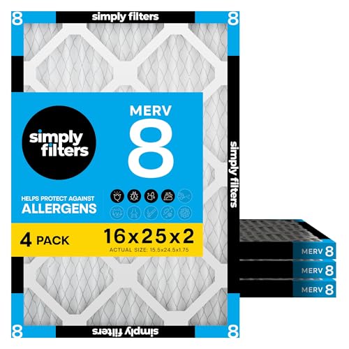 Simply 16x25x2 Air Filter MERV 8 4 Pack Furnace Air Filter for HVAC (Actual Size:15.5x24.5x1.75) DUST Pet & Allergy Control