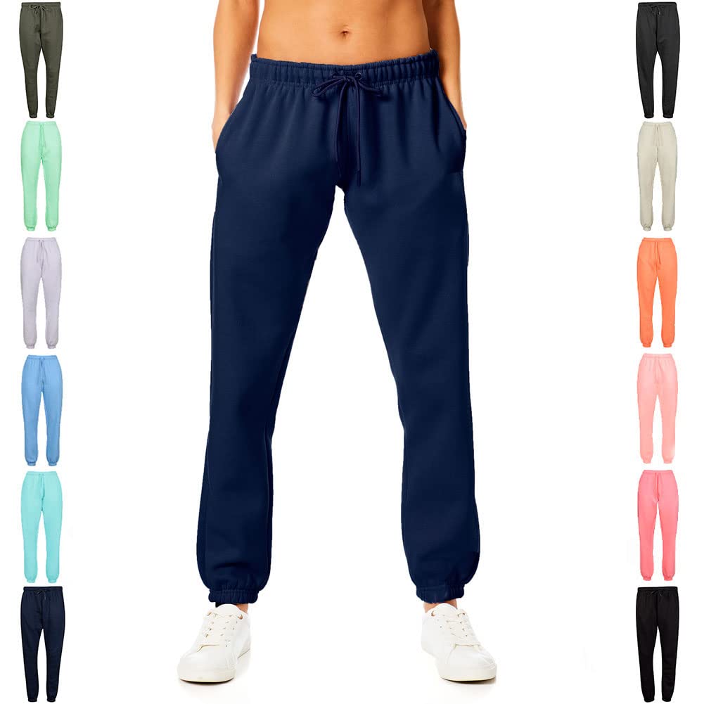 Light & Shade Women's Fleece Joggers with Drawstring Waist Tapered Tracksuit Bottoms Soft Cotton Blend Sweatpants for Gym & Loungewear (Navy, M)