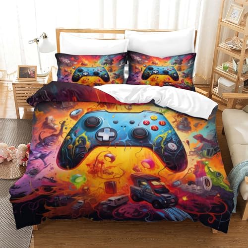 Housse de couette volcan 3D imprimé relief parure de lit 3 pièces microfibre king zippée
