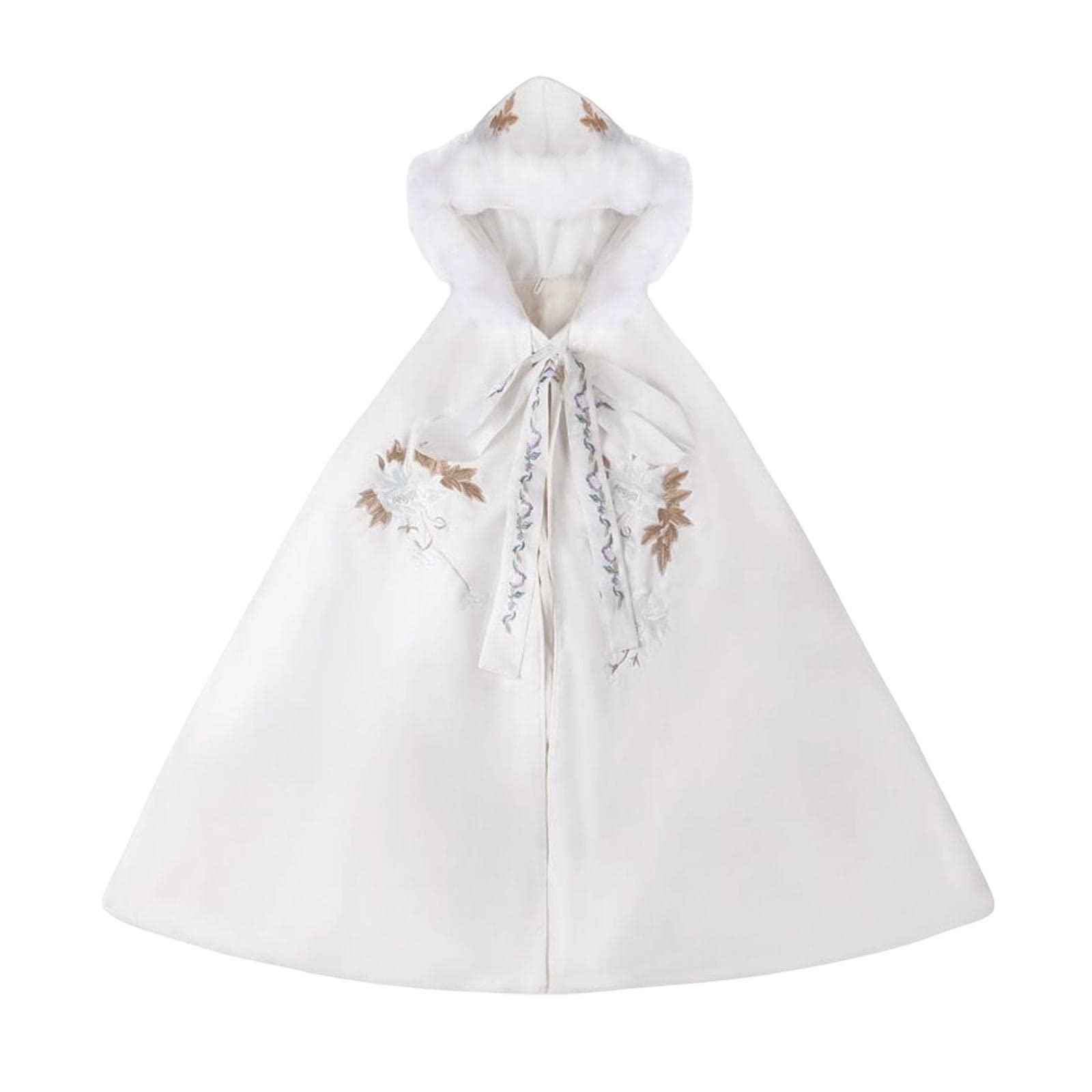 Women Cape Chinese Style Hanfu Cloak Poncho Floral Embroidery Jacket White Clothing Shoes & Accessories | Womens Clothing | Coats & Jackets-image-27