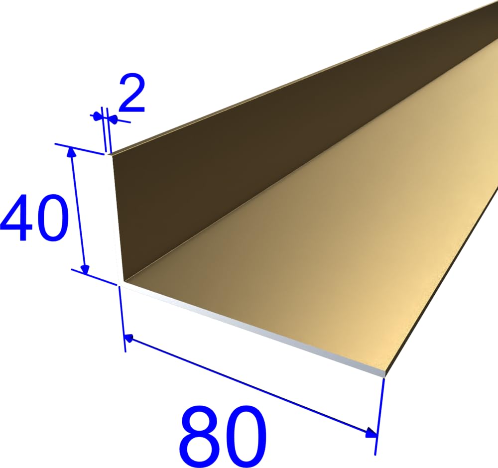 FaiX3.it - Profilo angolare ad L 80x40x2 mm in alluminio, verniciato oro metallizzato, lunghezza 1000 mm