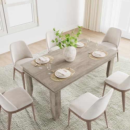 Image of GarveeHome Farmhouse Dining Table for 4-6 People, 63 in Long Kitchen Tables with Wooden Sturdy Frame, 5 ft Large Rectangular Dinner Table for Dining Room, Kitchen, Grey, 63 inch Non-extendable