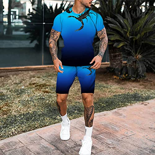 Men's Sports Tracksuits Set Summer Beach Long Sleeve Casual Button-Down Shirts With Sleeve Tabs Pants Outfits Track Suit Matching Lounge Set Sky Blue #TOP2