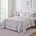 Laura Ashley - Queen Quilt Set, Reversible Cotton Bedding with Matching Shams, Lightweight Home Decor for All Seasons (Breezy Floral Pink/Grey, Queen)