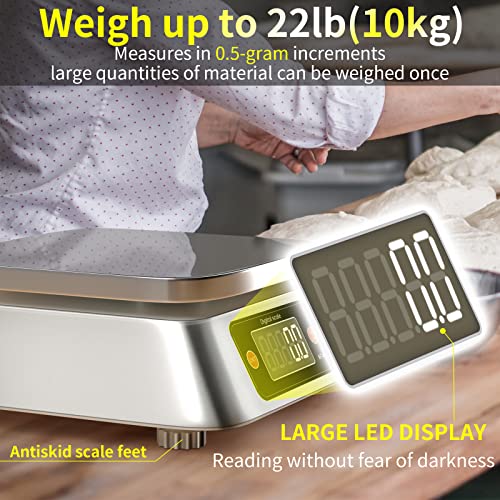 Kitchen Scales Digital Weight Grams And Ounces, Meiya Kf-H8 Food Scale For Bakers, Candle And Soap Making, Baking Scale With Stainless Steel Large Platform, 22Lb, 3*Aa Batteries And Ac Power Adapter #TOP5
