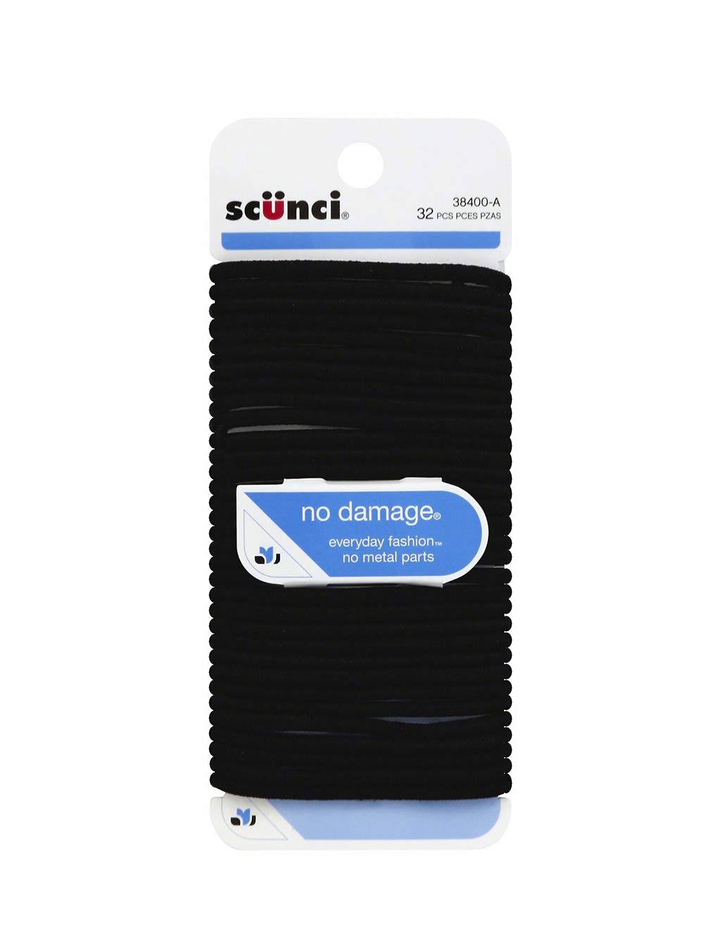 Scunci Black - 32 Count Comfortable Elastics for all day Medium Hold