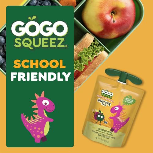 GoGo squeeZ No Sugar Added Jurassic Fruit & veggieZ Applesauce, 20 Count | Kids On The Go Fruit & Veggie Snack with Pear, Berry & Peach; 3.2 Oz Pouches, Gluten and Nut Free, Recloseable Cap, BPA-Free - image 4