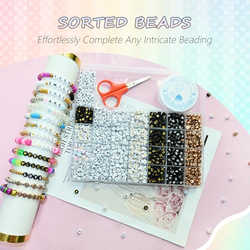 Image of Amaney 1500 Pieces 6 Colors 4x7mm Round Acrylic Alphabet Letter Beads A-Z Mixed and Crystal Line for Jewelry Making