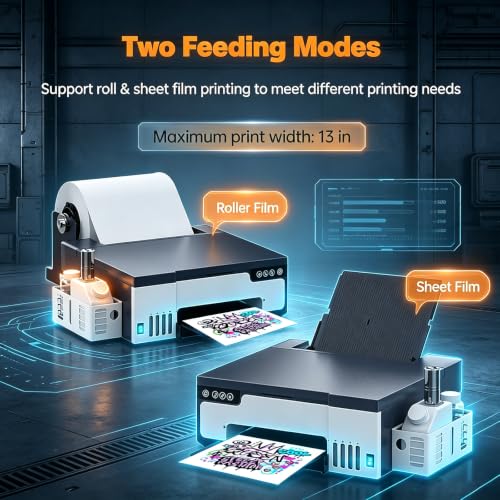 Image of A3 DTF Printer with Roll Feeder, XP600 Printhead 5760x1440DPI, DTF Transfer Printer Machine with Built-in White Ink Stirrer & Auto Cleaning, for T-Shirt Textile Printing (A3 Printer)