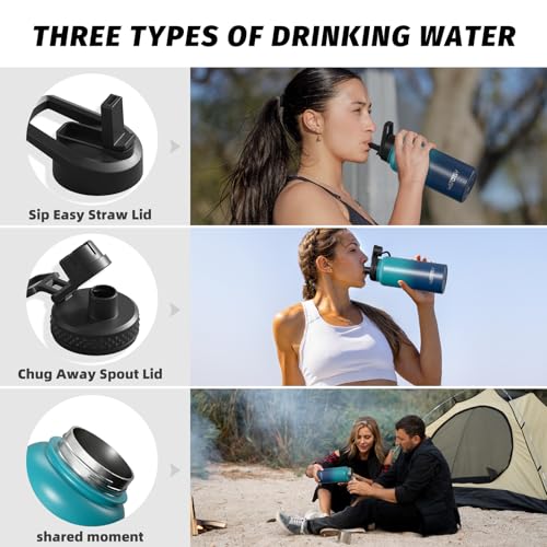 Image of 32oz Insulated Water Bottle (Cold for 48 Hrs),BPA Free&Leak Proof,Stainless Steel Water Flask,Water Jug with Straw Spout Lids for Gym,Hiking,Travel,Gradient Blue