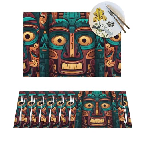 Set de table extérieur et intérieur lot de 6 masques tribaux pour repas de jardin - 2