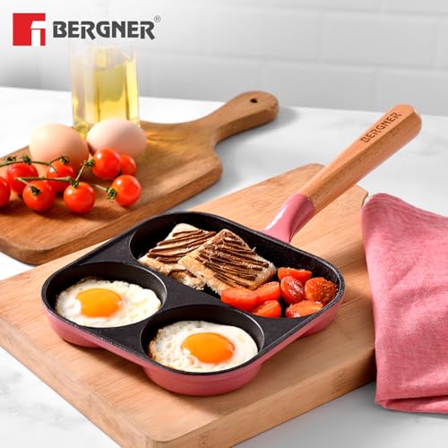 Image of BERGNER Excalibur Lightweight Cast Iron 18cm Breakfast Pan, Sturdy Wooden Handle, Non-Stick Coating, PFAS Free, Perfect Heat Distribution, Elegant Design - Induction Compatible (Pink)