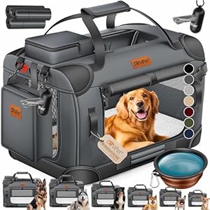 LOVPET® Transportbox Hund Katze Transporttasche XL 82x58x58cm | Hunde-Tragetasche Faltbare Katzentasche | Haustier-Transportbox inkl. Hundenapf & Schultergurt | für Katzen & Hunde Anthrazit