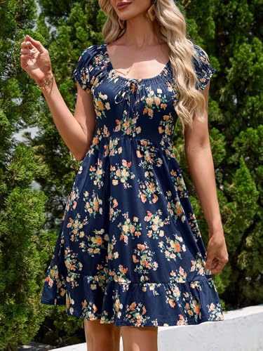 Image of HUHOT Teen Petite Women Floral Short Summer Mini Dresses with Pockets Cute Milkmaid Sundress 2026