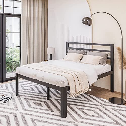 Woozuro Queen Bed Frame With Headboard, Heavy Duty Metal Platform Bed Frames With Round Corner Leg, No Box Spring Needed, Non-Slip Mattress Foundation, Noise-Free, Easy Assembly, Black #TOP1