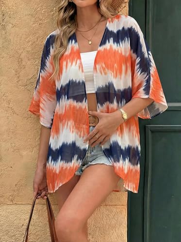 Image of Chunoy Women Floral Beach Wear Cover Up Chiffon Kimono Cardigan Open Front Blouse Top