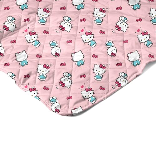 Image of Northwest Hello Kitty Sweet As Can Be Reversible Quilted Throw, Kawaii Cozy Fantasy Throw, Gift for Anime Fans or Game Room Decor, 90 x 90 Inches
