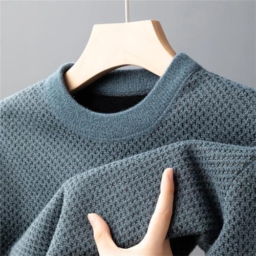 Autumn Winter Round Neck Knitted Sweater Male Thick Warm Solid Color Jacquard Knit O-Neck Pullover 5