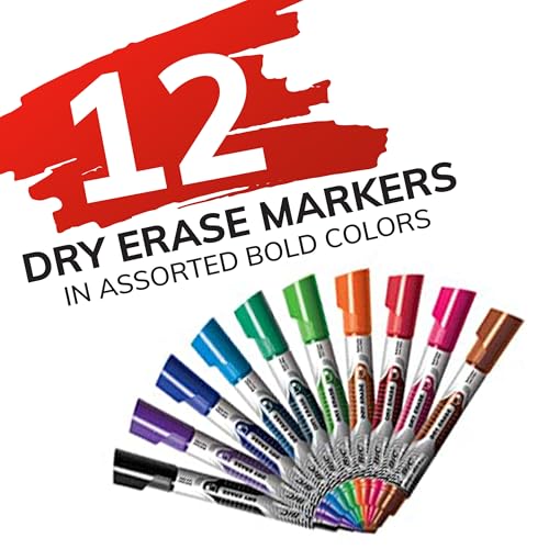 BIC Intensity Advanced Colorful Dry Erase Markers, Bullet Tip, 12-Count Pack of Assorted Colors, Whiteboard Markers for Teachers and Office Supplies